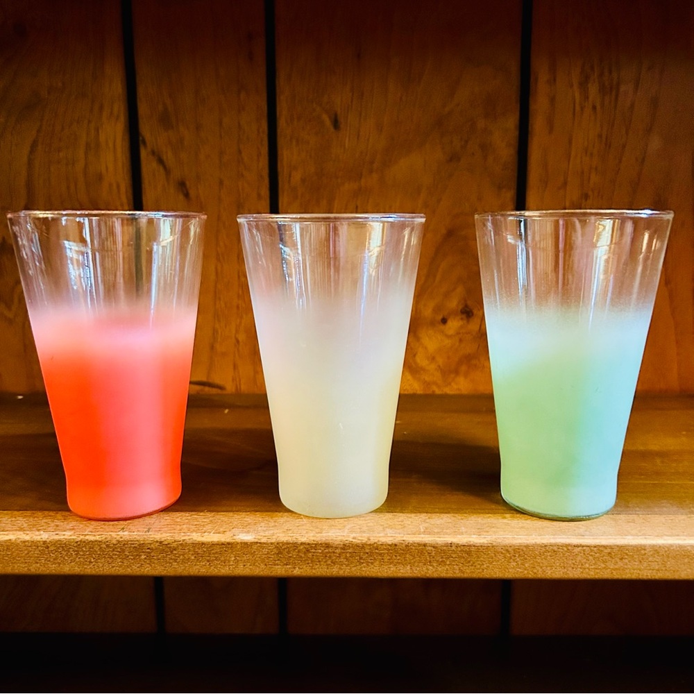 BLENDO Glassware 3 Stoplight Highball Frosted Tumblers 1960's MCM West Virginia - Picture 2 of 8